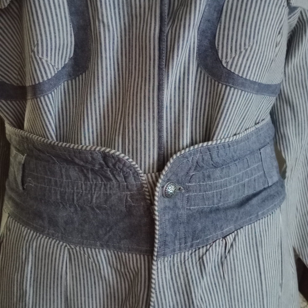 Vintage Chaussport Cotton Pinstripe Skirt Set L Western Utility Boho - Picture 2 of 14